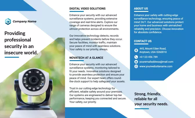 Modern Blue CCTV Security Solutions Professional Brochure Template