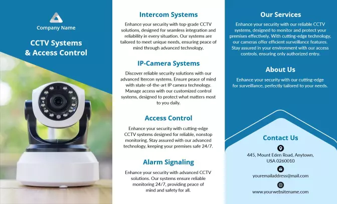 Modern Blue CCTV Systems and Access Control Service Brochure Template