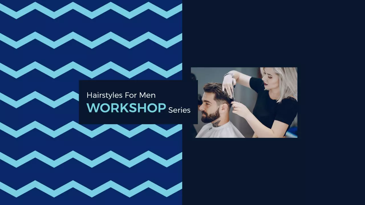 Modern Blue Chevrons with Hairstyling Workshop YouTube Banner Template