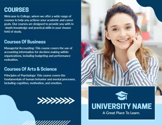 Modern Blue College Course and Admission Information Brochure Template