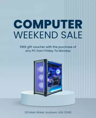 Modern Blue Computer Weekend Sale Promotional Poster Template