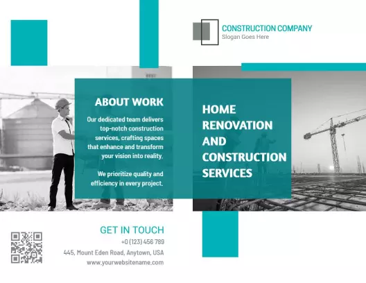 Modern Blue Construction Company Renovation Services Brochure Template