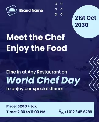 Modern Blue Culinary Experience World Chef Day Poster Template