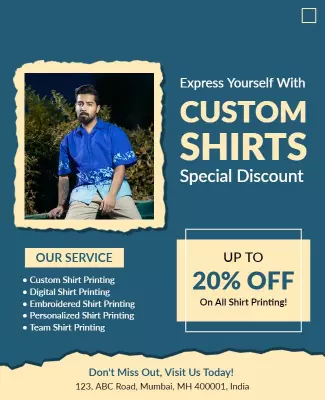 Modern Blue Custom Shirt Printing Discount Poster Template