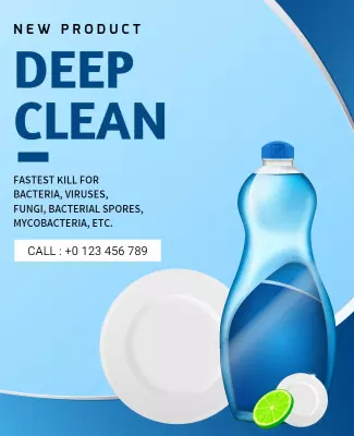 Modern Blue Deep Clean Product Advertisement Poster Template