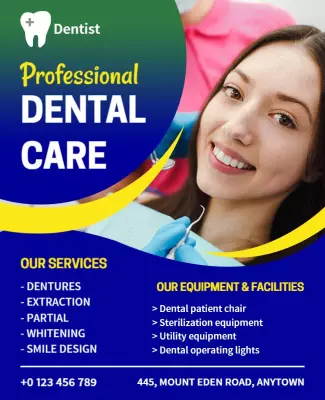 Modern Blue Dental Care Services Information Poster Template