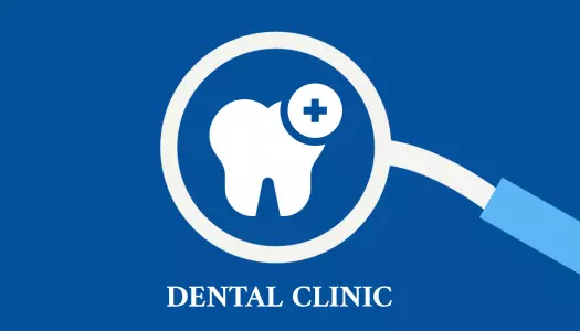 Modern Blue Dental Clinic Logo with Tooth Magnifier Business Card Template