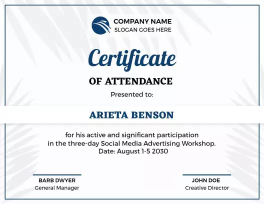 Modern Blue Design for Social Media Workshop Attendance Certificate Template