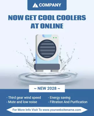 Modern Blue Digital Cool Air Conditioner Promotion Poster Template