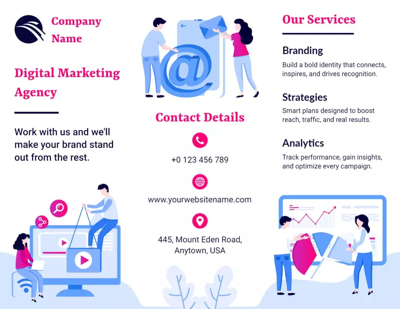 Modern Blue Digital Marketing Agency Services Tri Fold Brochure Template