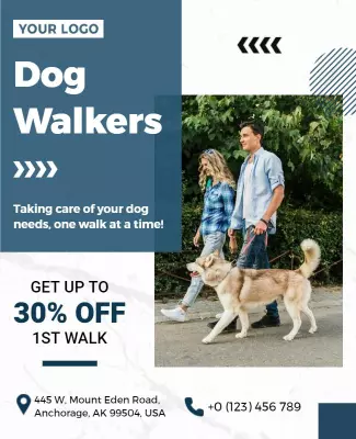 Modern Blue Dog Walking Service Promotion Poster Template