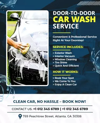 Modern Blue Door-to-Door Car Wash Service Poster Template