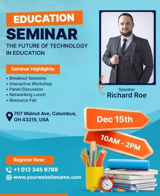 Modern Blue Education Technology Seminar Poster Template