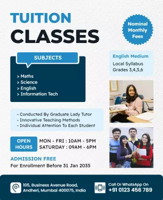 Modern Blue Educational Tuition Classes Information Poster Template