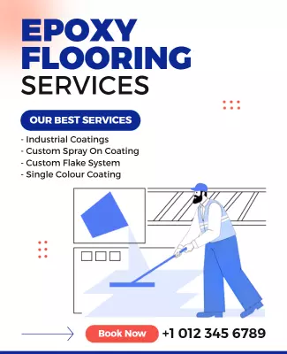 Modern Blue Epoxy Flooring Services Information Poster Template