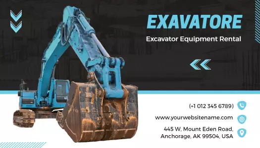 Modern Blue Excavator Equipment Rental Business Card Template