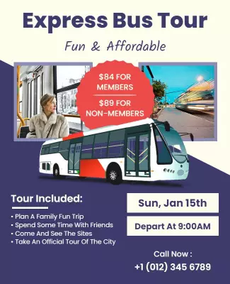 Modern Blue Express Bus Tour Adventure Poster Template