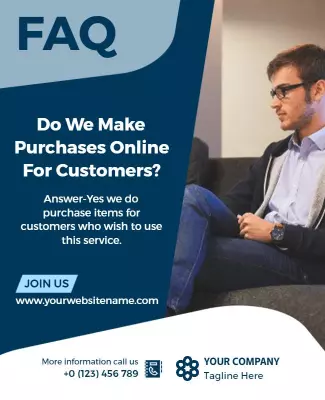 Modern Blue FAQ Customer Service Information Poster Template
