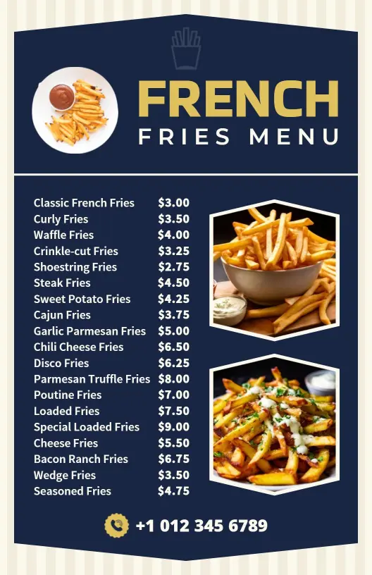 Modern Blue French Fry Selection Menu Template