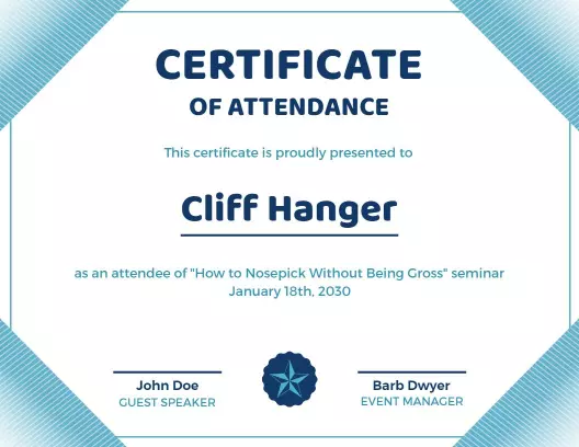 Modern Blue Geometric Attendance Seminar Certificate Template