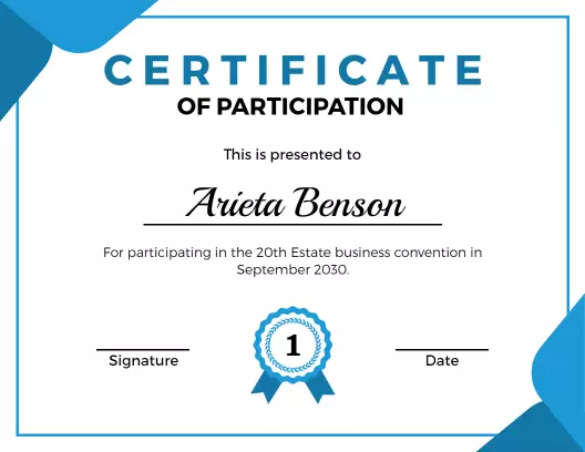 Modern Blue Geometric Business Participation Certificate Template
