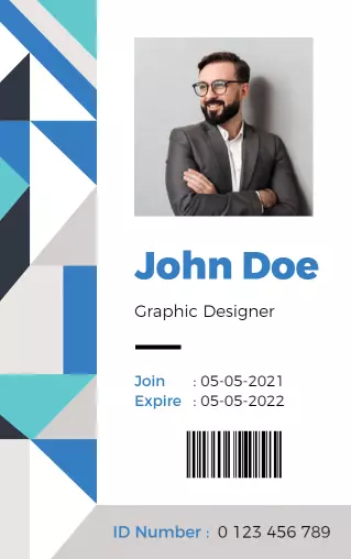 Modern Blue Geometric Graphic Designer Identity Card Template
