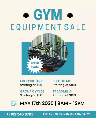 Modern Blue Gym Equipment Sale Promotional Poster Template