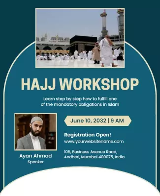 Modern Blue Hajj Workshop Educational Event Poster Template