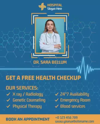 Modern Blue Health Checkup Hospital Flyer Template