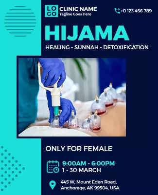 Modern Blue Hijama Healing and Detoxification Poster Template