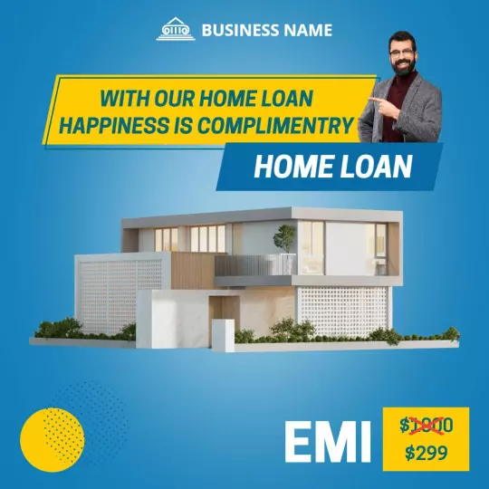 Modern Blue Home Loan Offer with Discounted EMI Ad Template
