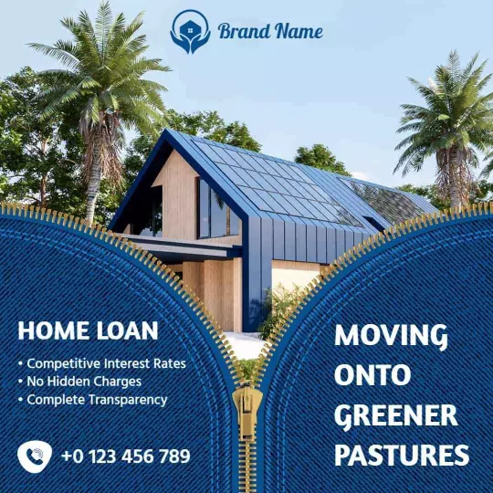 Modern Blue Home Loan Promotion for Greener Pastures Ad Template