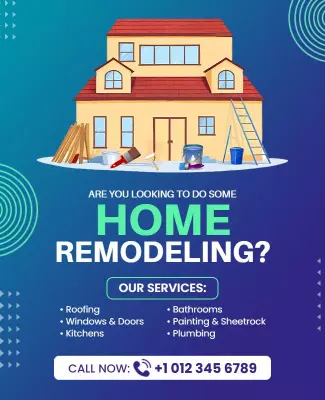 Modern Blue Home Remodeling Services Advertisement Poster Template