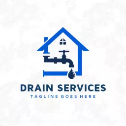 Modern Blue House Design for Efficient Drain Services Logo Template