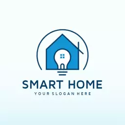 Modern Blue House Design Representing Smart Home Technology Logo Template