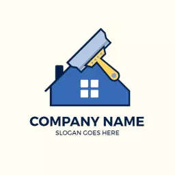 Modern Blue House Design with Painting Tools for Drywall Logo Template