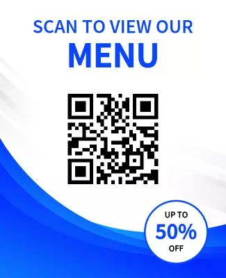 Modern Blue Interactive Restaurant Menu QR Code Poster Template