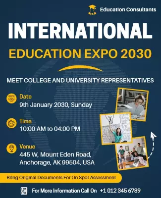 Modern Blue International Education Expo Poster Template