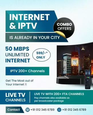 Modern Blue Internet and IPTV Combo Offers Poster Template