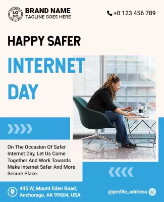 Modern Blue Internet Safety Awareness Day Poster Template