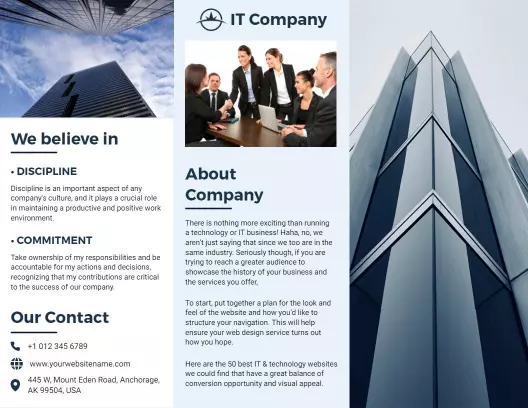 Modern Blue IT Company Services and Solutions Tri Fold Brochure Template
