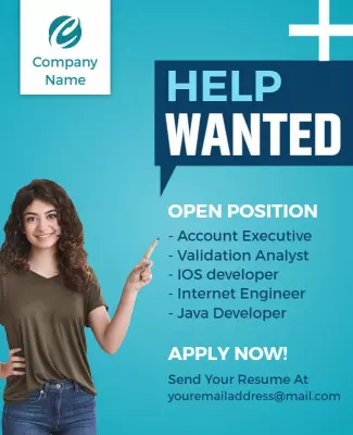 Modern Blue Job Recruitment Help Wanted Poster Template