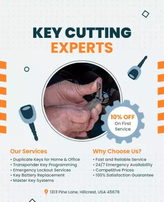 Modern Blue Key Cutting Services Promotion Poster Template