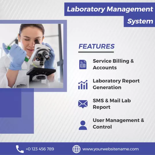 Modern Blue Laboratory Management System Features Ad Template