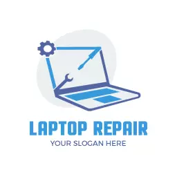 Modern Blue Laptop Repair Service Focusing on Tech Solutions Logo Template