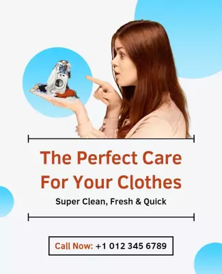 Modern Blue Laundry Service Care for Your Clothes Poster Template