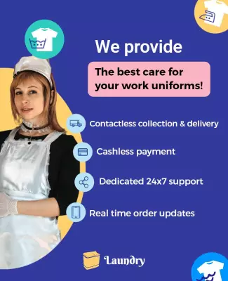 Modern Blue Laundry Service for Uniform Care Poster Template