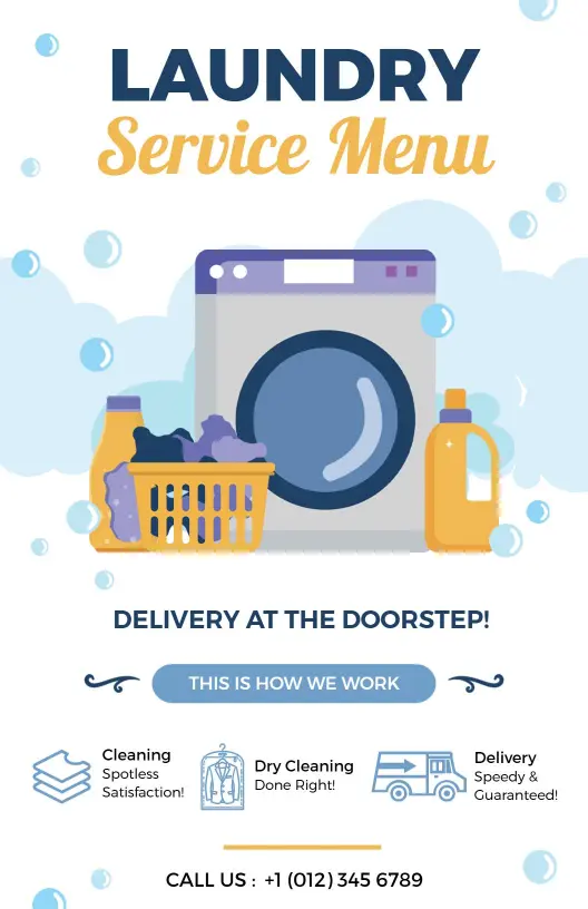 Modern Blue Laundry Service Menu Template