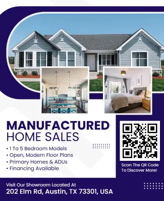 Modern Blue Manufactured Home Sales Flyer Template
