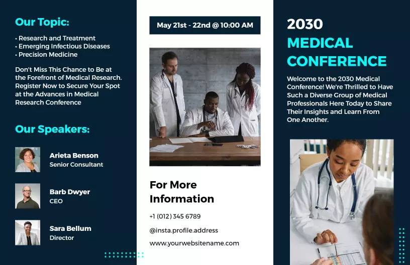 Modern Blue Medical Research Conference Invitation Brochure Template
